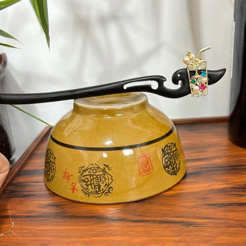 天然紫光黑檀木发簪18cm手工簪子百搭复古古风简约中式日常