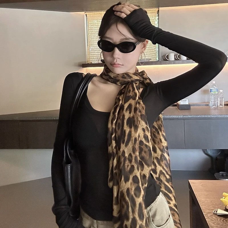【涩谷辣妹】千禧风豹纹丝巾辣妹风围巾腰带氛围感披肩丝巾春秋气质