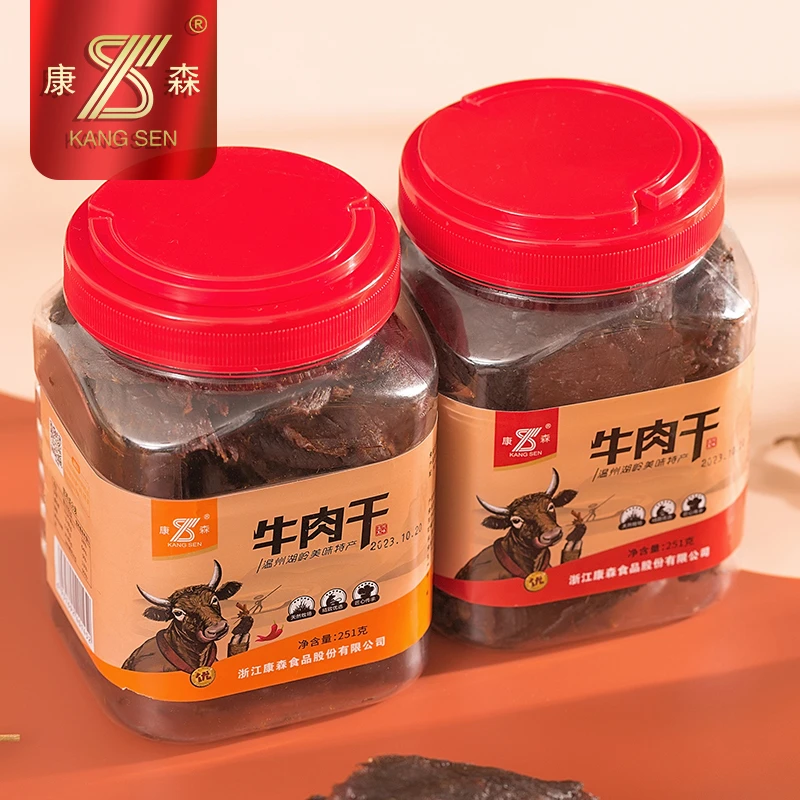 温州正宗湖岭网红手撕五香味追剧零食优选即食丰富香辣牛肉干罐装