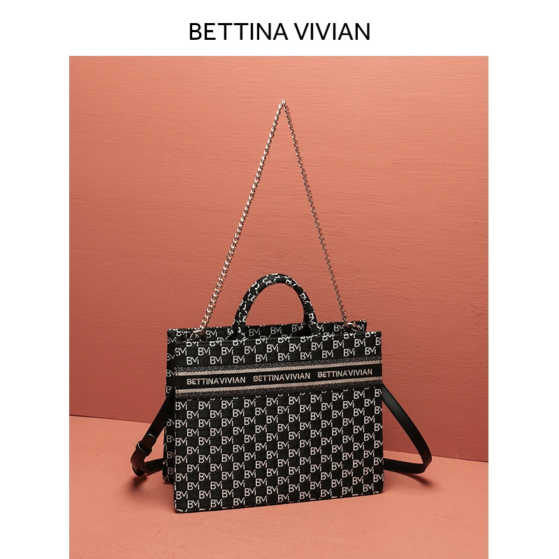 BETTINA VIVIAN12-4上新时尚百搭通勤手提单肩斜挎包9042黑色大号