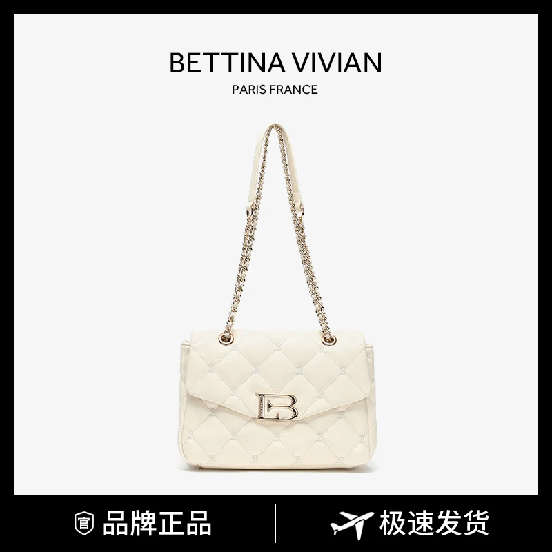 BETTINA VIVIAN2023冬季新款气质小香风菱格单肩包BE-1671Y米白色