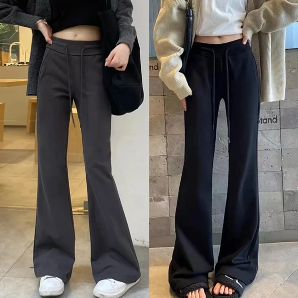 “加绒lulu”抽绳垂感休闲微喇阔腿裤-24971