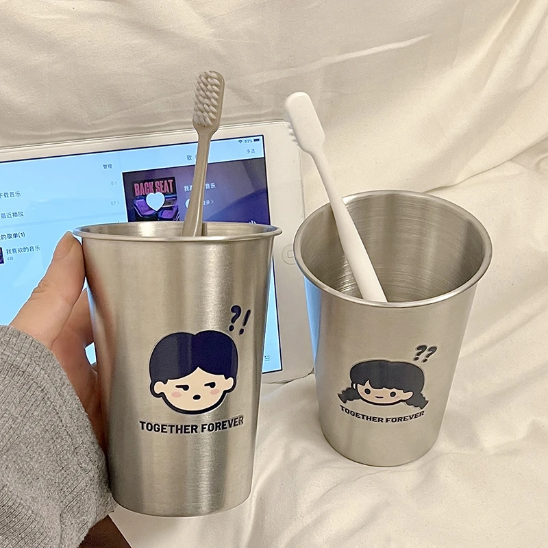 新款原创不锈钢男孩女孩防摔情侣高情调洗漱杯学生宿舍刷牙杯D158