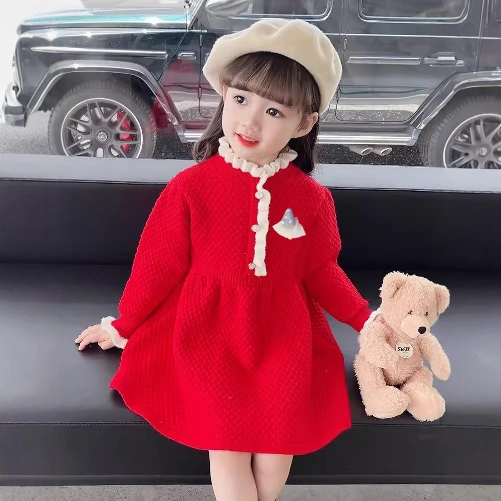 女童春秋连衣裙儿童秋装毛衣2025新款洋气时髦公主裙女宝宝外穿潮