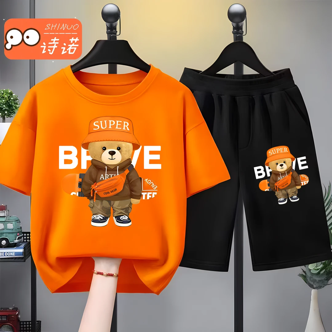 夏季男童纯棉短袖T恤运动套装夏款小中大童男孩短裤儿童套装夏装T