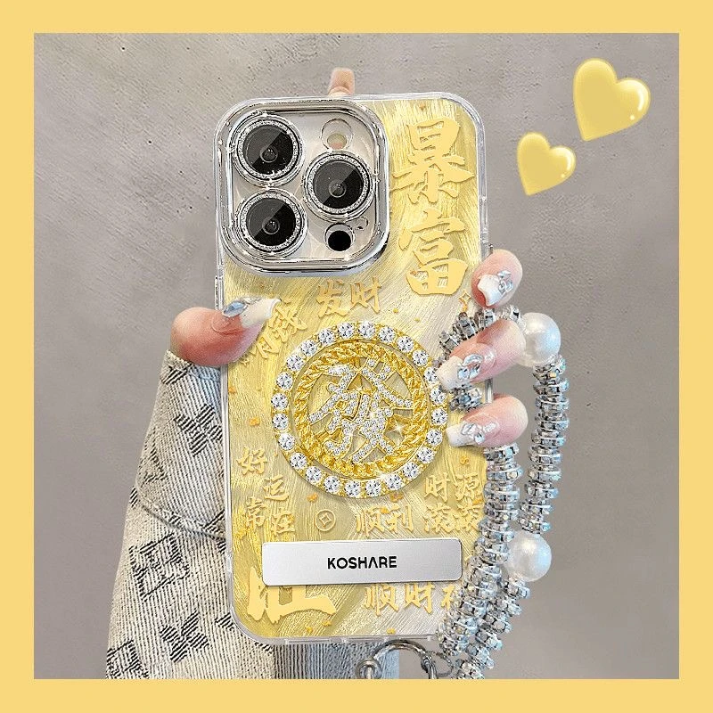 适用苹果16promax华为oppo小米vivo暴富發转盘精孔羽纱支架手机壳