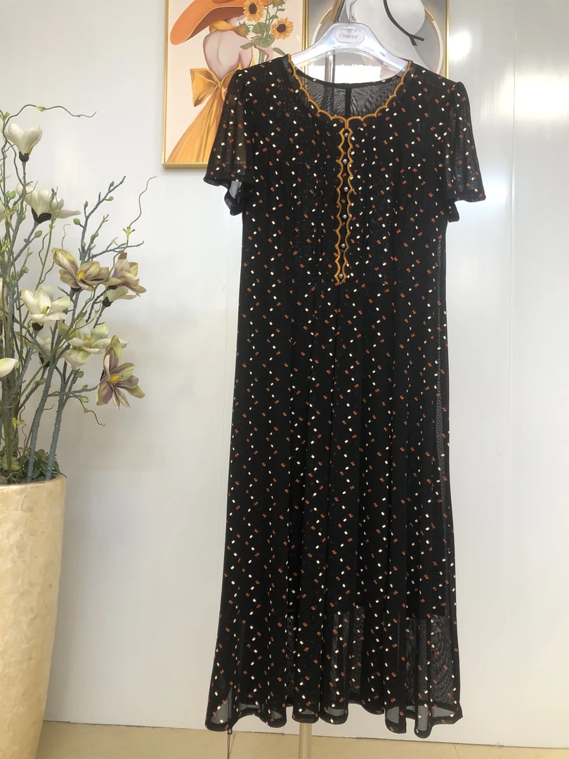 欧美姿2024夏装高档时尚网纱连衣裙修身显瘦中长款裙子