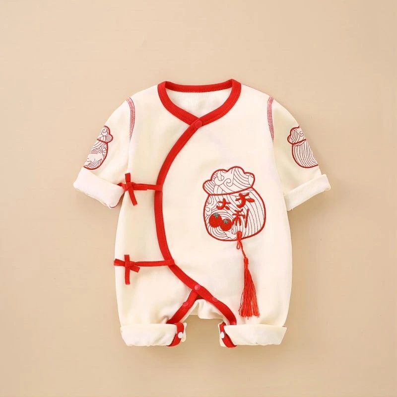 满月婴儿衣服红色不掉色新生儿棉连体衣刚出生宝宝满月HT