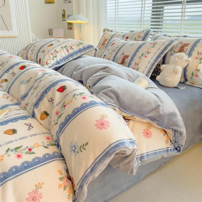 学生宿舍床上雪花绒三件套毛绒加绒单人加厚冬天四件套双人绒被