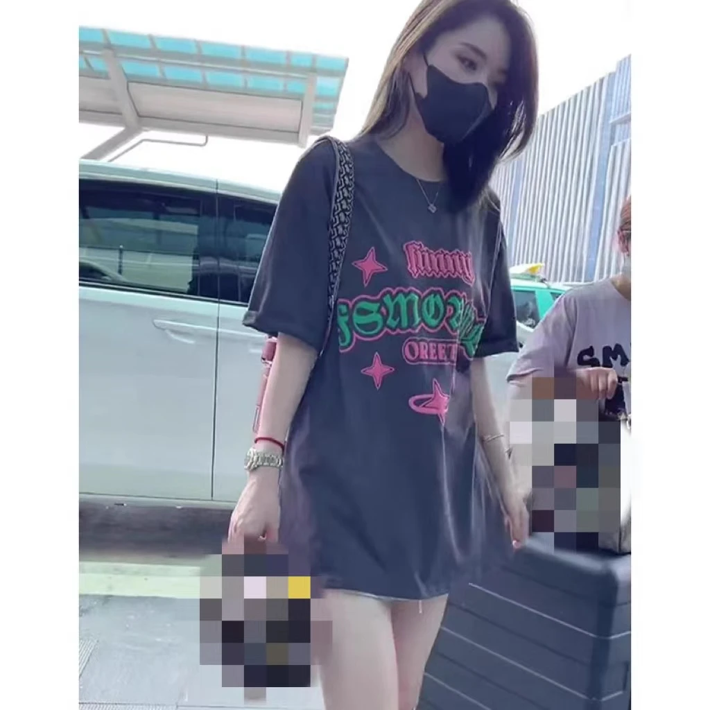 2025灰色纯棉短袖t恤女宽松显瘦夏季新款遮屁股百搭圆领半袖上衣