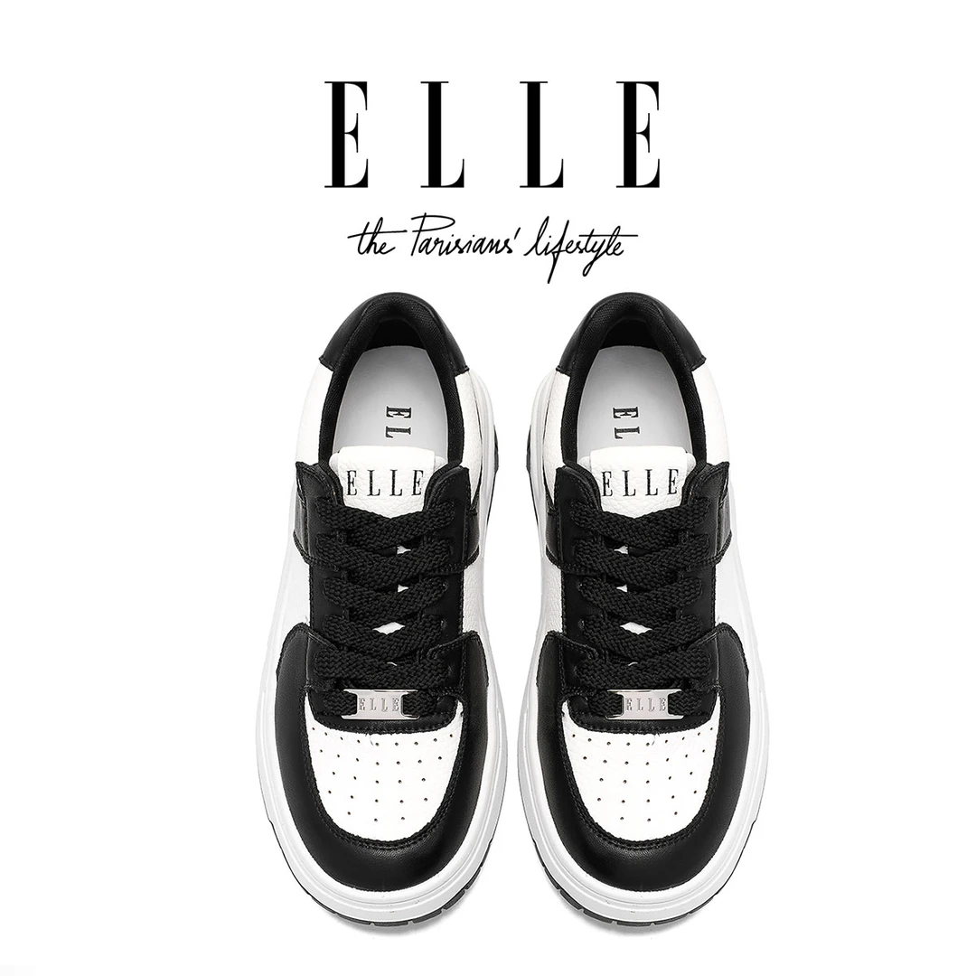 ELLE小白鞋百搭厚底增高网面透气女鞋2025秋季新款休闲运动面包鞋