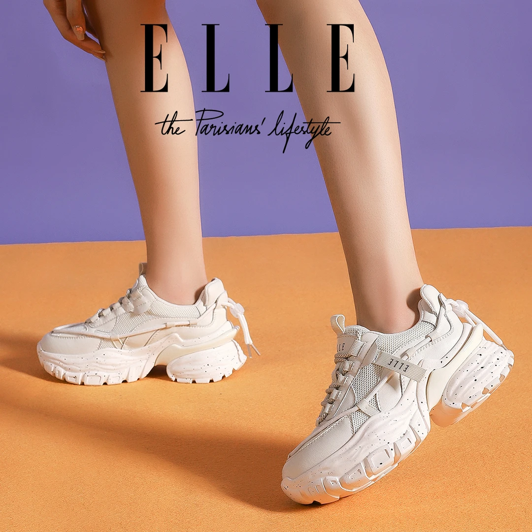 ELLE真皮白色厚底运动老爹鞋2025新款秋季增高网红超火炸街女鞋子