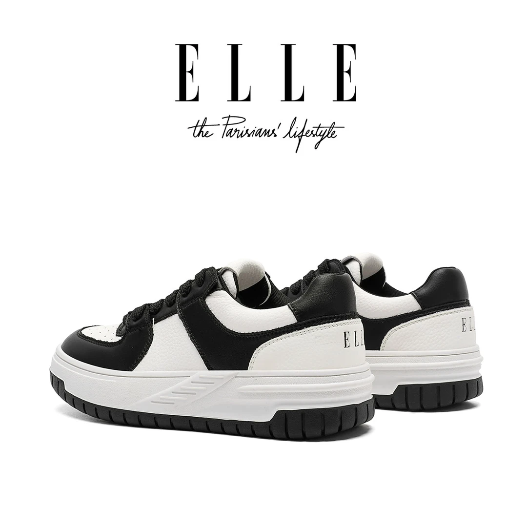 ELLE厚底增高板鞋女款2025秋季新款复古港风chic运动鞋低帮小白鞋