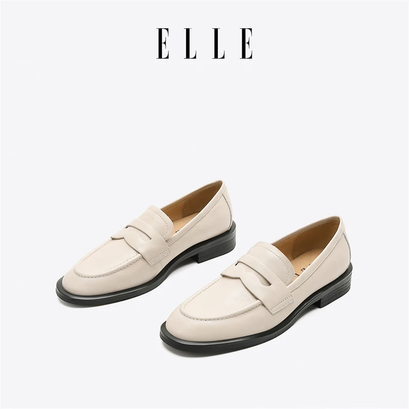 ELLE百搭女士厚底英伦风乐福单鞋2025秋季新款圆头低跟平底女鞋子