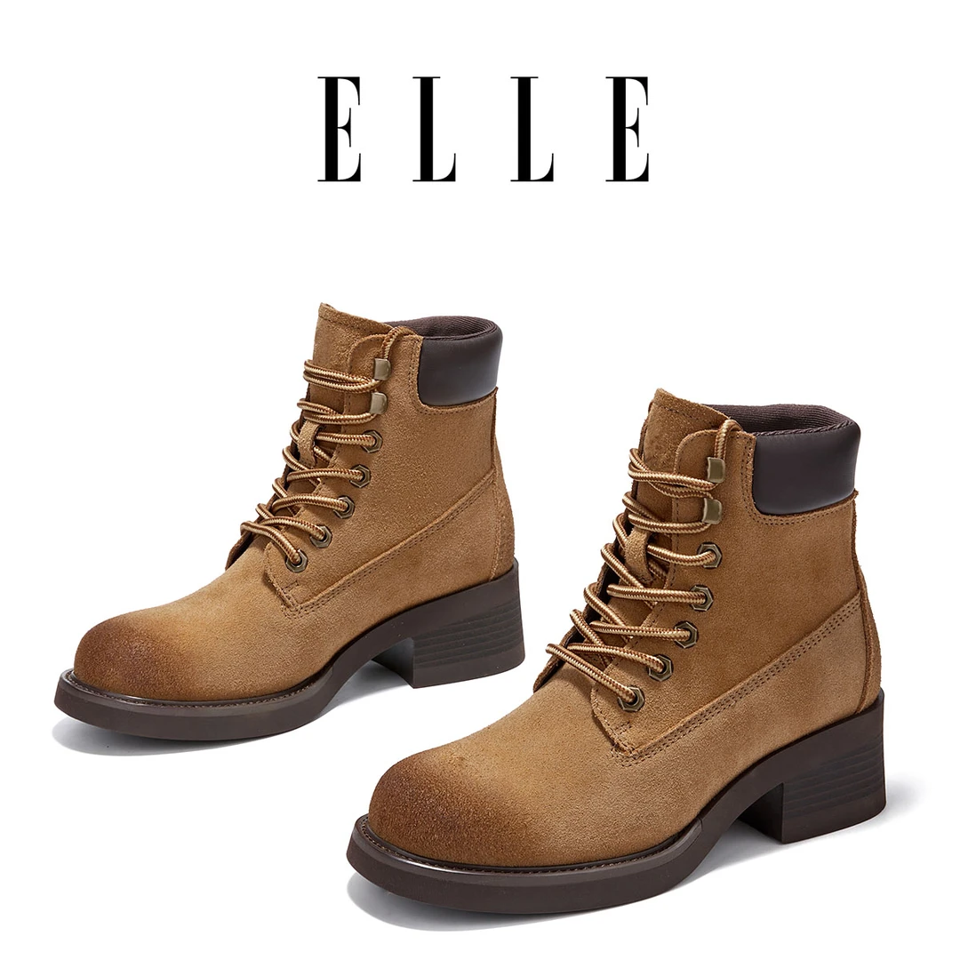 ELLE今年流行的真皮马丁靴复古英伦厚底短靴2025年冬季新款女靴子