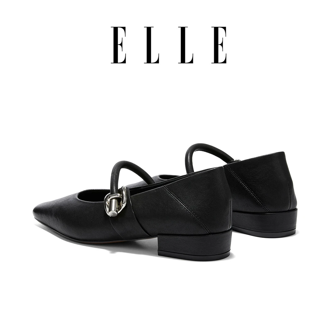 ELLE法式小众玛丽珍鞋女2025秋季新款仙女风一字扣带平底晚晚单鞋