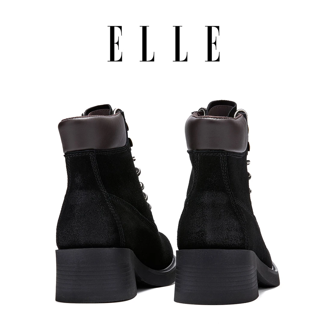ELLE女式精致小短靴不过漆户外马丁靴2025冬季新款潮流百搭女靴子