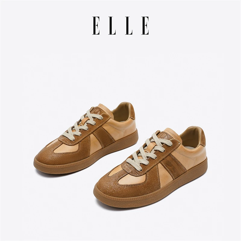 ELLE德训鞋女鞋2025新款厚底秋季透气百搭平底复古运动休闲鞋板鞋