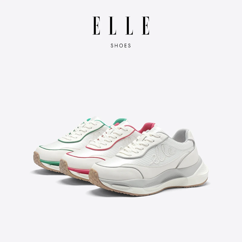 ELLE皮面复古小众红色运动鞋2025年秋季新款厚底松糕轻便老爹鞋女