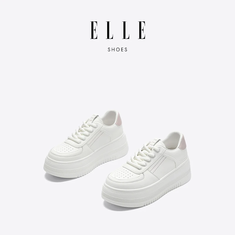 ELLE真皮小白鞋女鞋2025新款冬季款厚底白色增高休闲运动鞋子板鞋