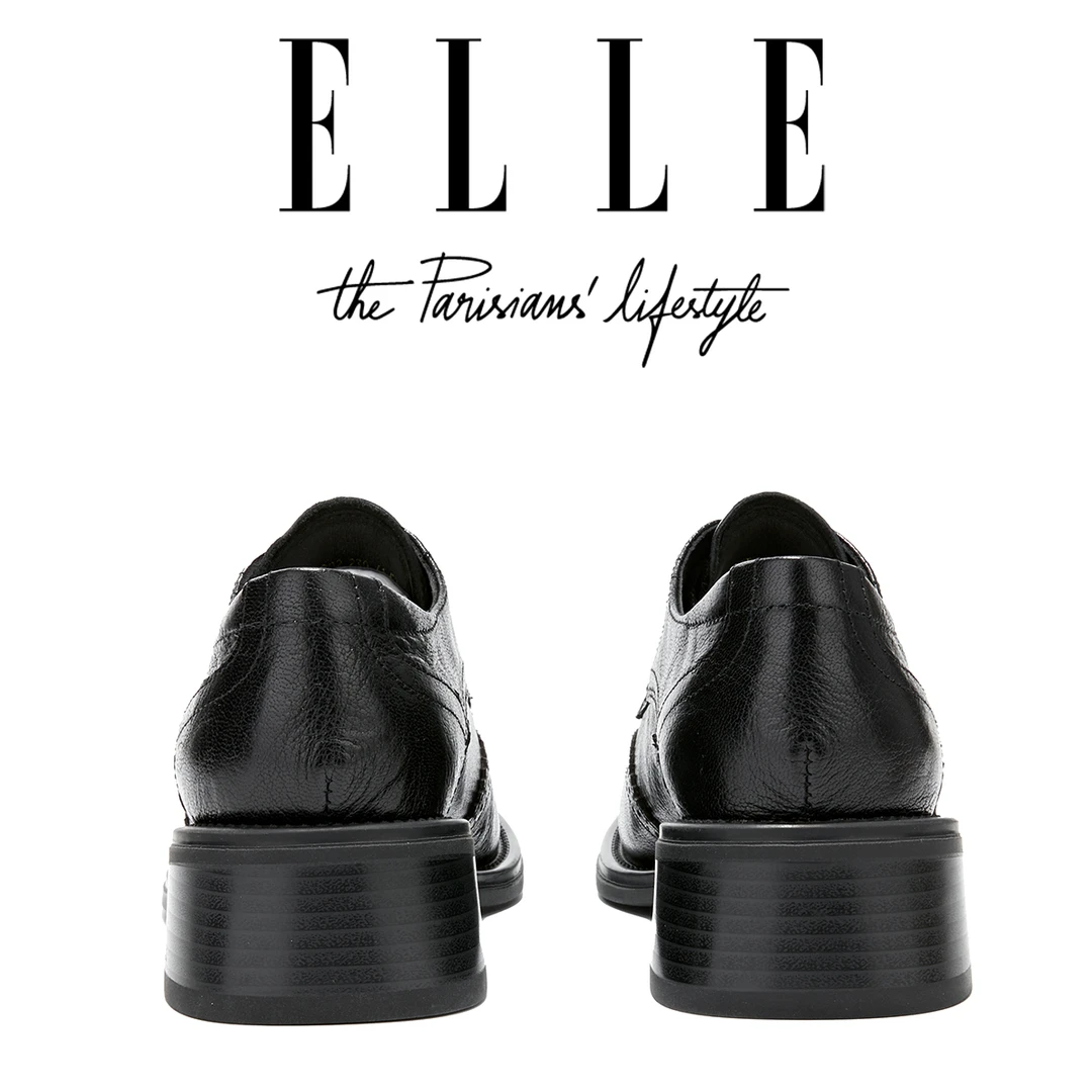 ELLE牛津软底软面女鞋复古英伦风圆头系带经典厚底乐福鞋2025新款