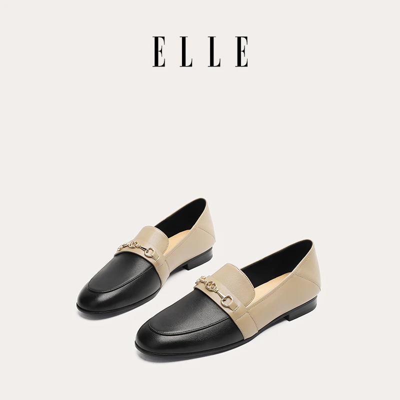 ELLE超软羊皮乐福鞋女2025新款秋季通勤软底女鞋单鞋真皮黑色皮鞋