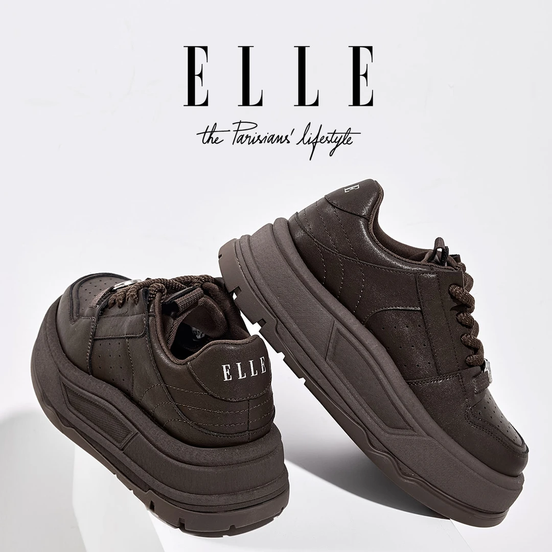 ELLE系带厚底板鞋女时尚低帮运动休闲鞋25新款增高百搭潮流小白鞋