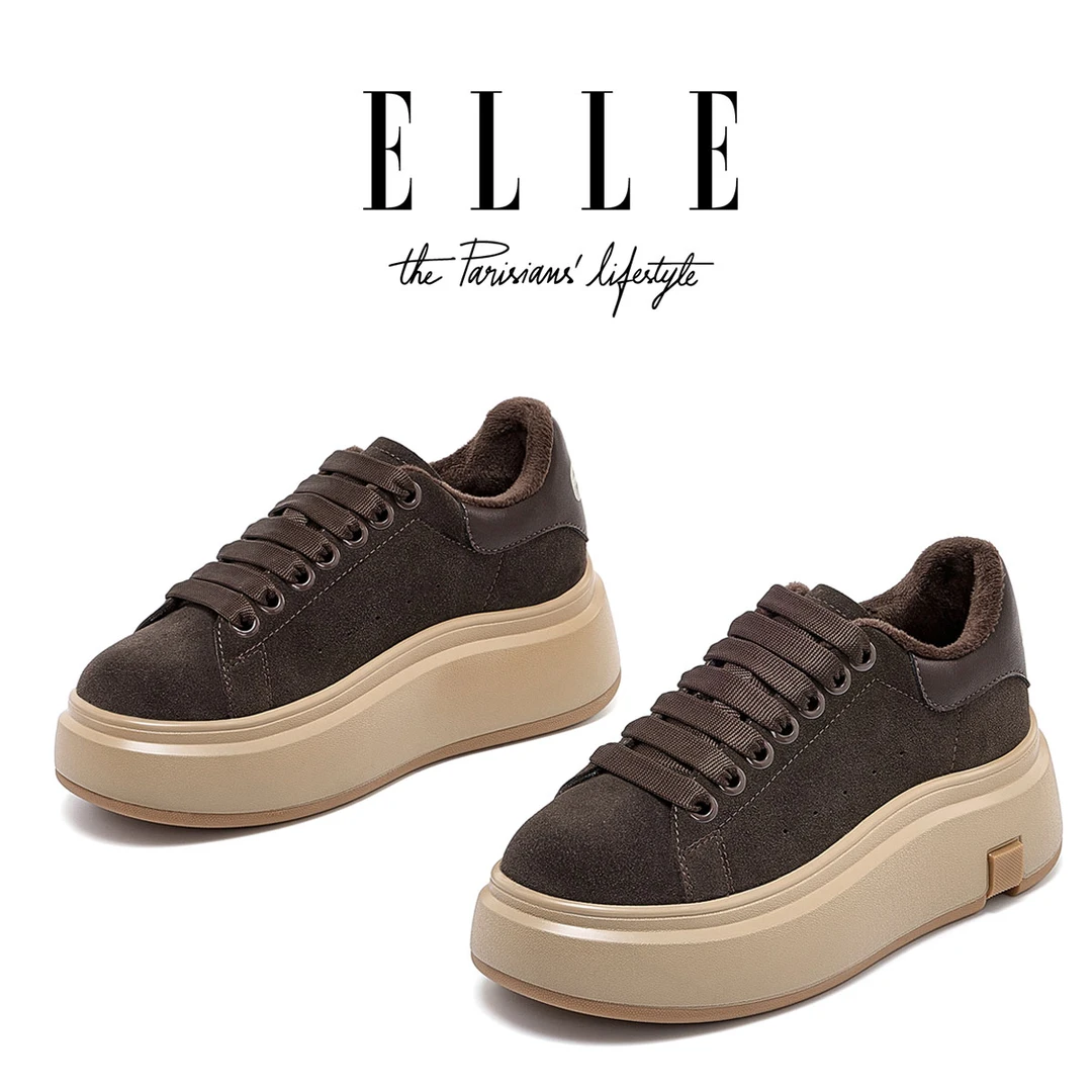 ELLE小个子6.5cm增高厚底复古板鞋女2025新款踩屎感显瘦休闲鞋子