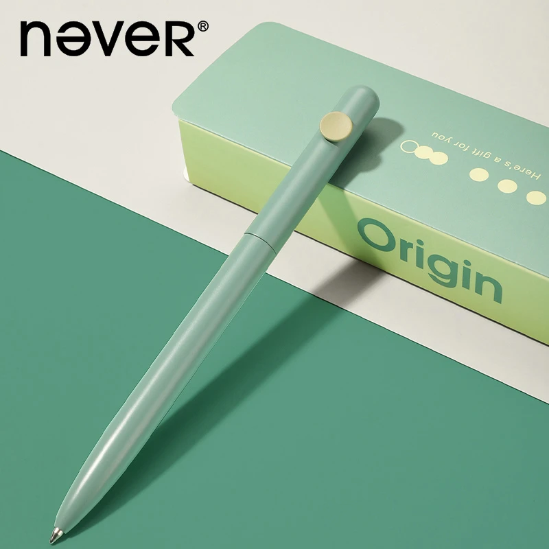 NEVER北欧小豆笔旋转金属笔黑色0.5重手感极简质感中性笔原创设计
