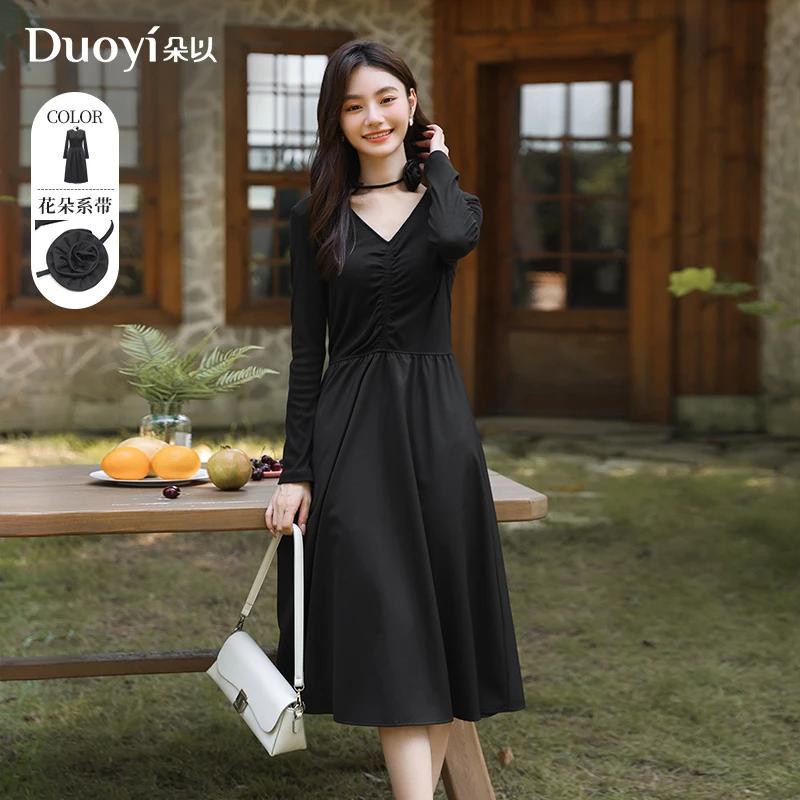 朵以2024秋季新款气质纯欲风收腰显瘦长袖女装连衣裙39VQ821072