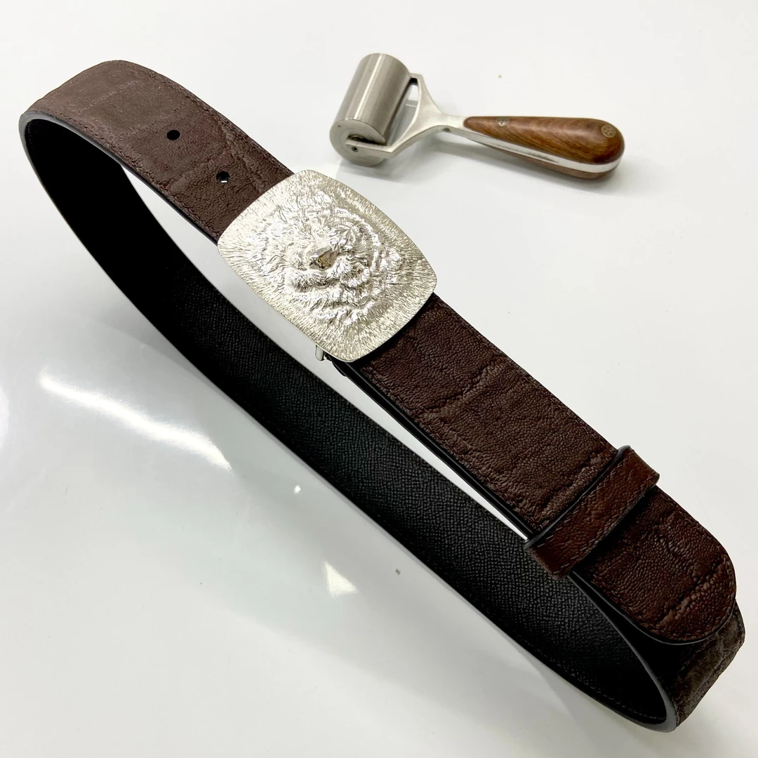 虎头款银扣（老美象耳纹小牛皮）高端定制男士真牛皮腰带皮带休闲款