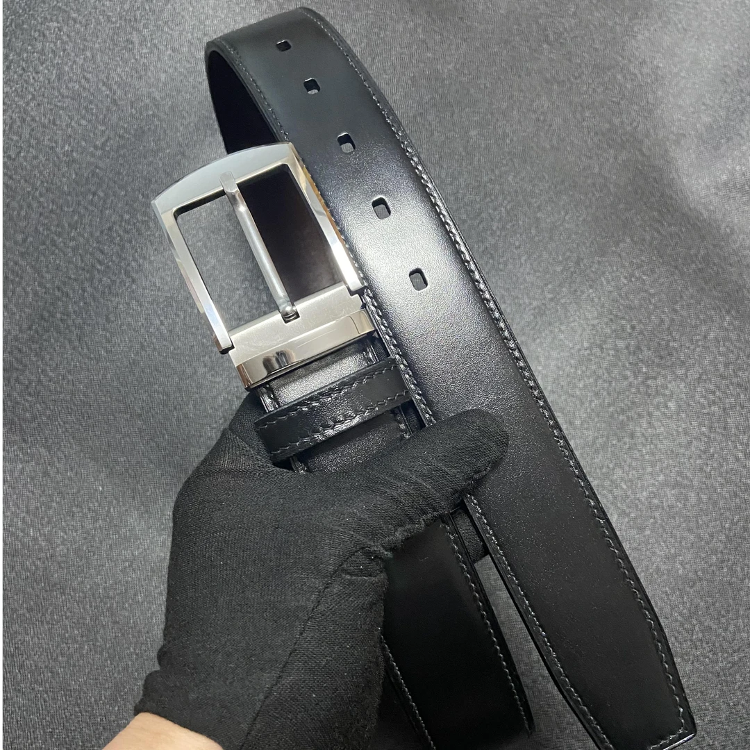 油蜡小牛皮对贴起鼓（钨钢扣）高端手工真皮腰带皮带定制黑色经典