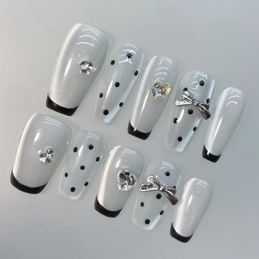 【法式浪漫】纯手工穿戴甲光疗甲气质穿搭可替换美甲贴片成品批发