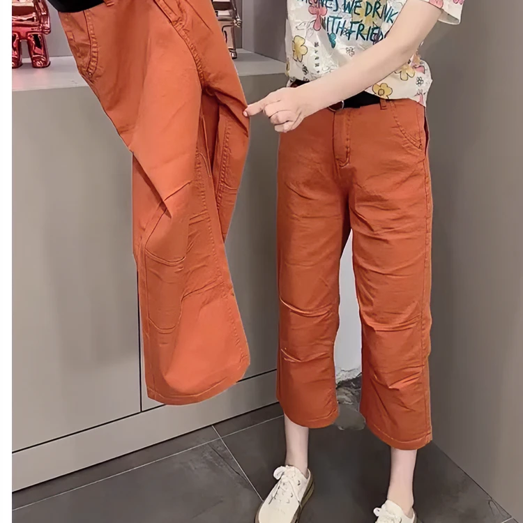 水洗棉直筒八分裤弯刀裤女夏季薄款时尚百搭大码微胖腿粗显瘦裤子