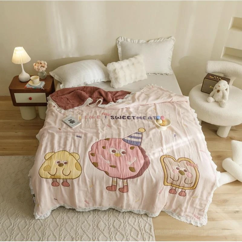 A类全棉纱布泡芙被子7斤面料柔软舒适加厚保暖亲肤冬被双人饼干