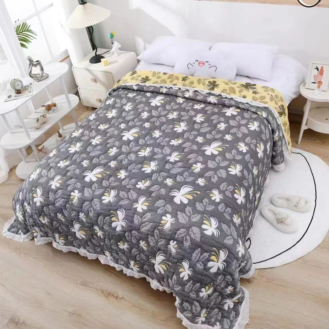 【灰碎花】 200*230cm全棉纱布泡芙被子面料柔软舒适加厚保暖亲肤