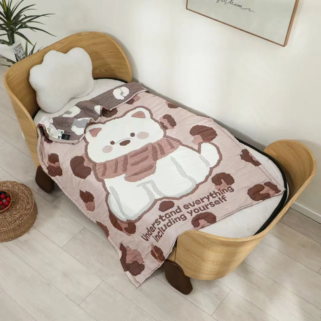 【豹纹熊崽-咖】120*150cm  A类全棉纱布奶油泡芙被