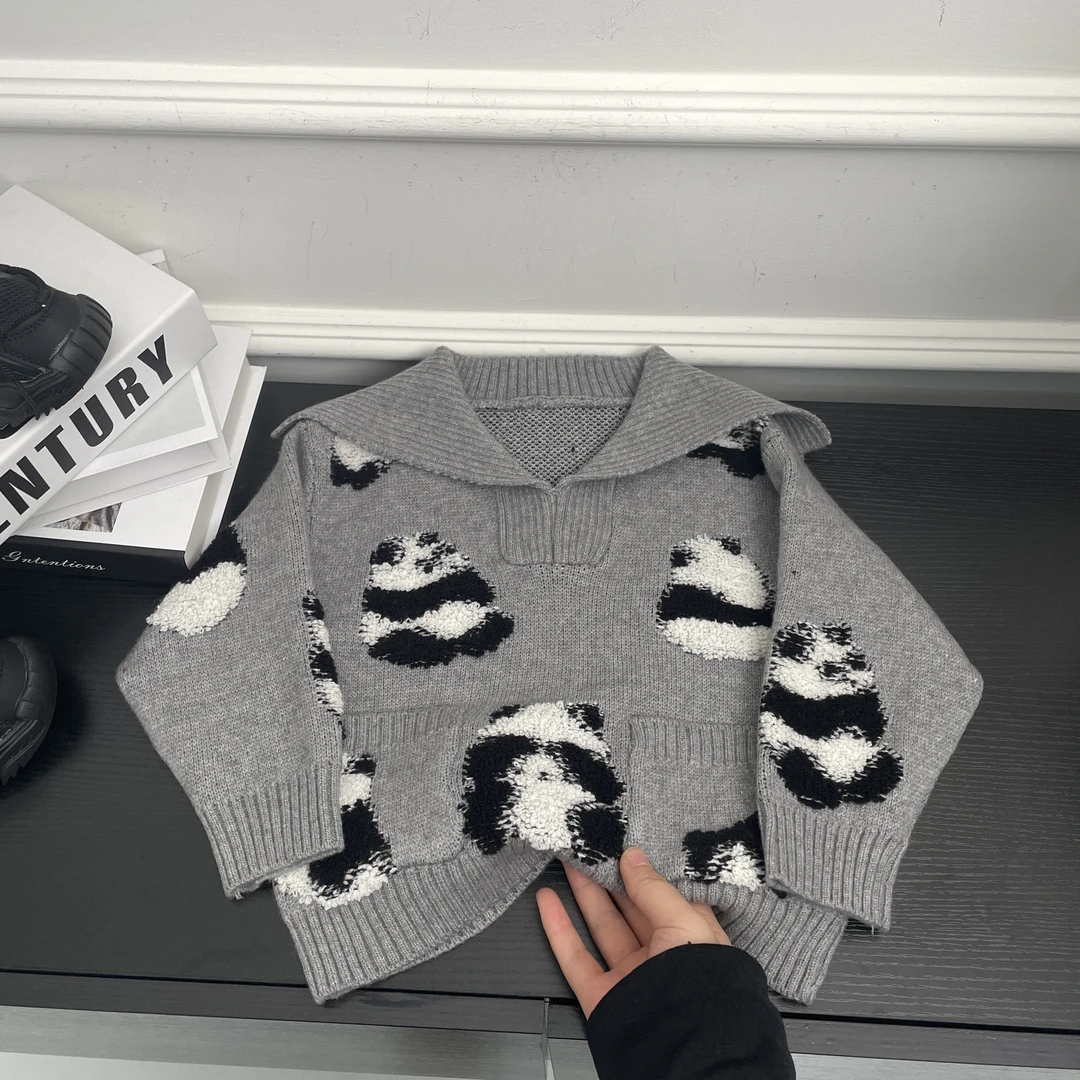 现货【文文妈】秋季新款儿童毛衣圆领卡通针织时尚休闲百搭hyp1800