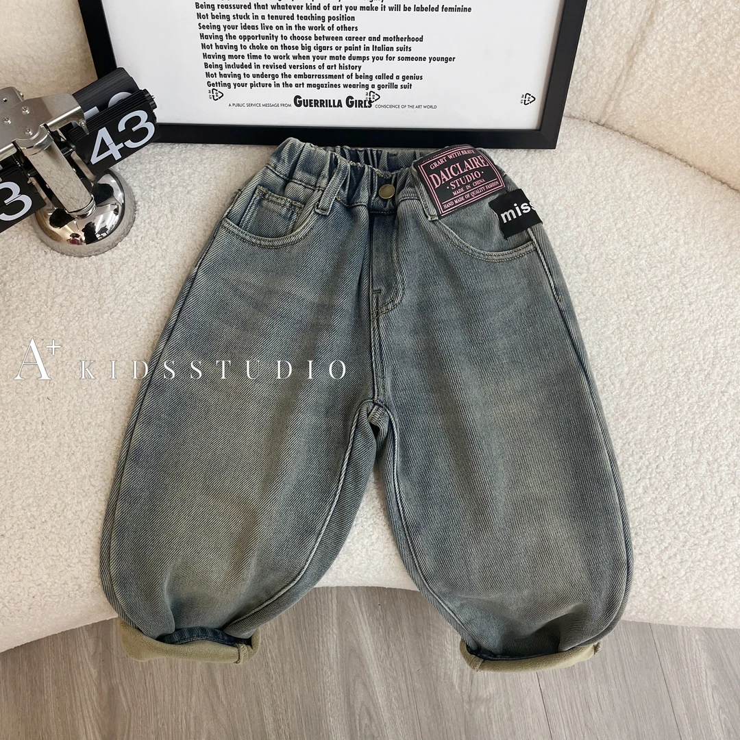 【现货】儿童秋冬新款牛仔裤加绒加厚韩版时尚高弹力HDM3379