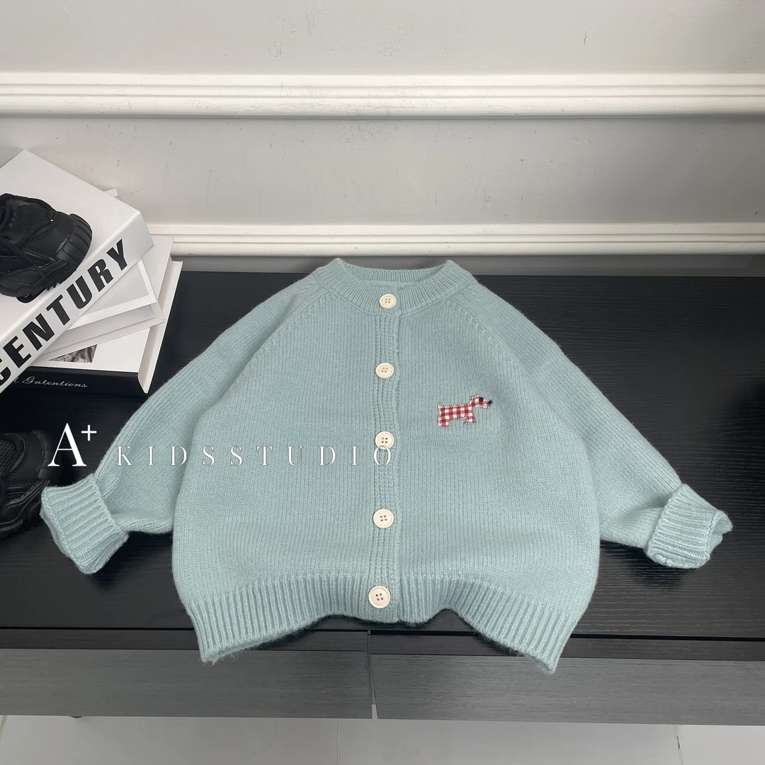 【文文妈】儿童毛衣秋季新款针织开衫蓝色时尚百搭韩版洋气hyp1785