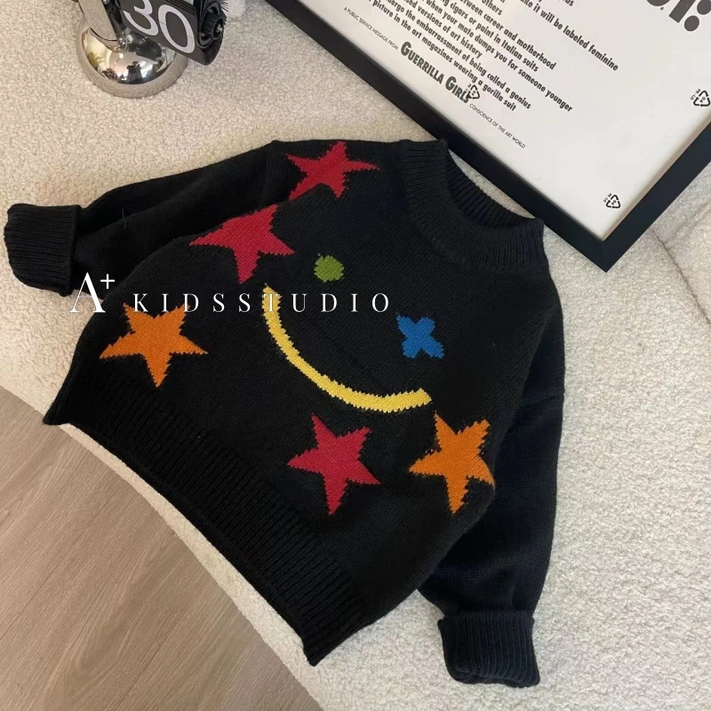 【现货】【文文妈】笑脸星星儿童毛衣秋冬时尚百搭韩版洋气HYP2089