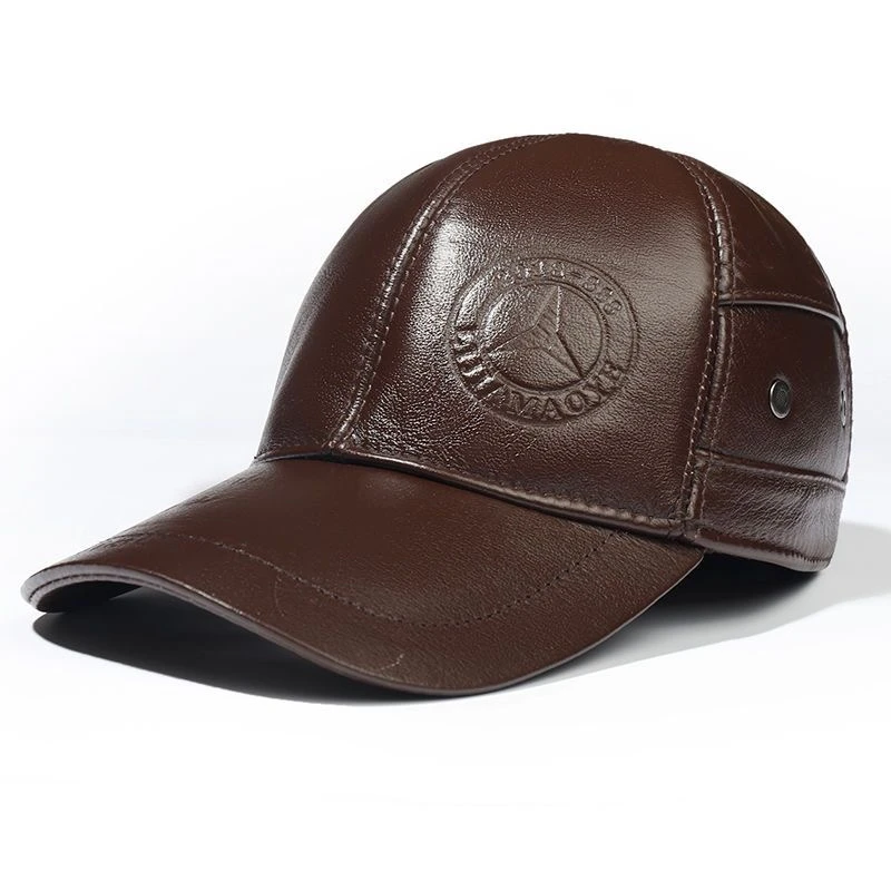 男士休闲百搭牛皮帽子护耳皮帽时尚保暖可调节帽