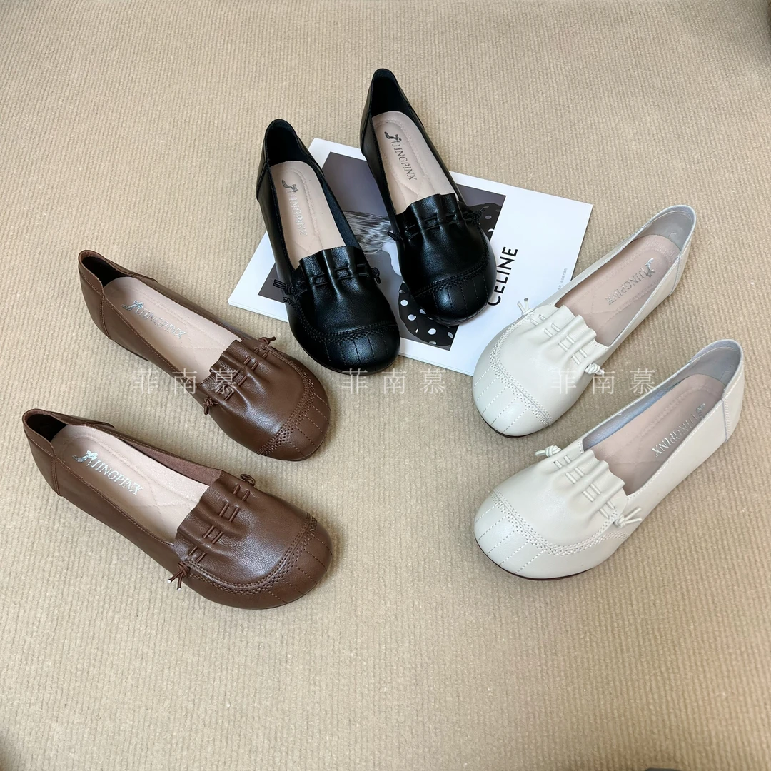 【菲南慕】秋季真皮单鞋透气软底软面牛筋底防滑妈妈鞋5521