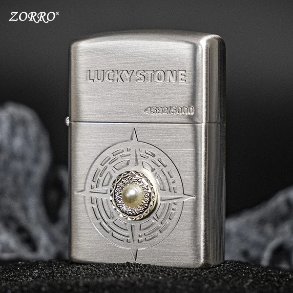 ZORRO佐罗幸运石镀银拉丝黄铜打火机复古砂轮打火机贴章防风火机