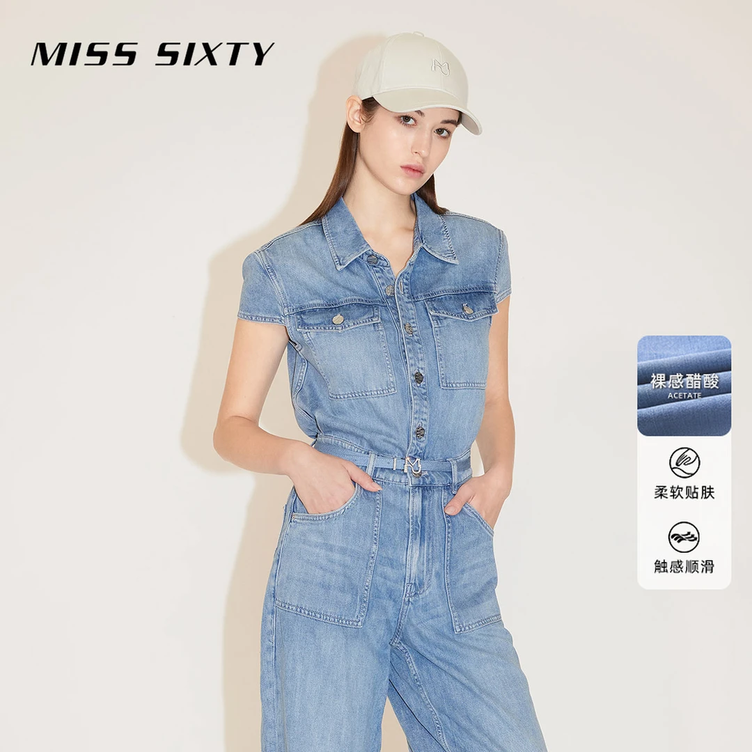 Miss Sixty夏新款牛仔连体裤女含醋酸长裤百搭丹宁风雅丹风