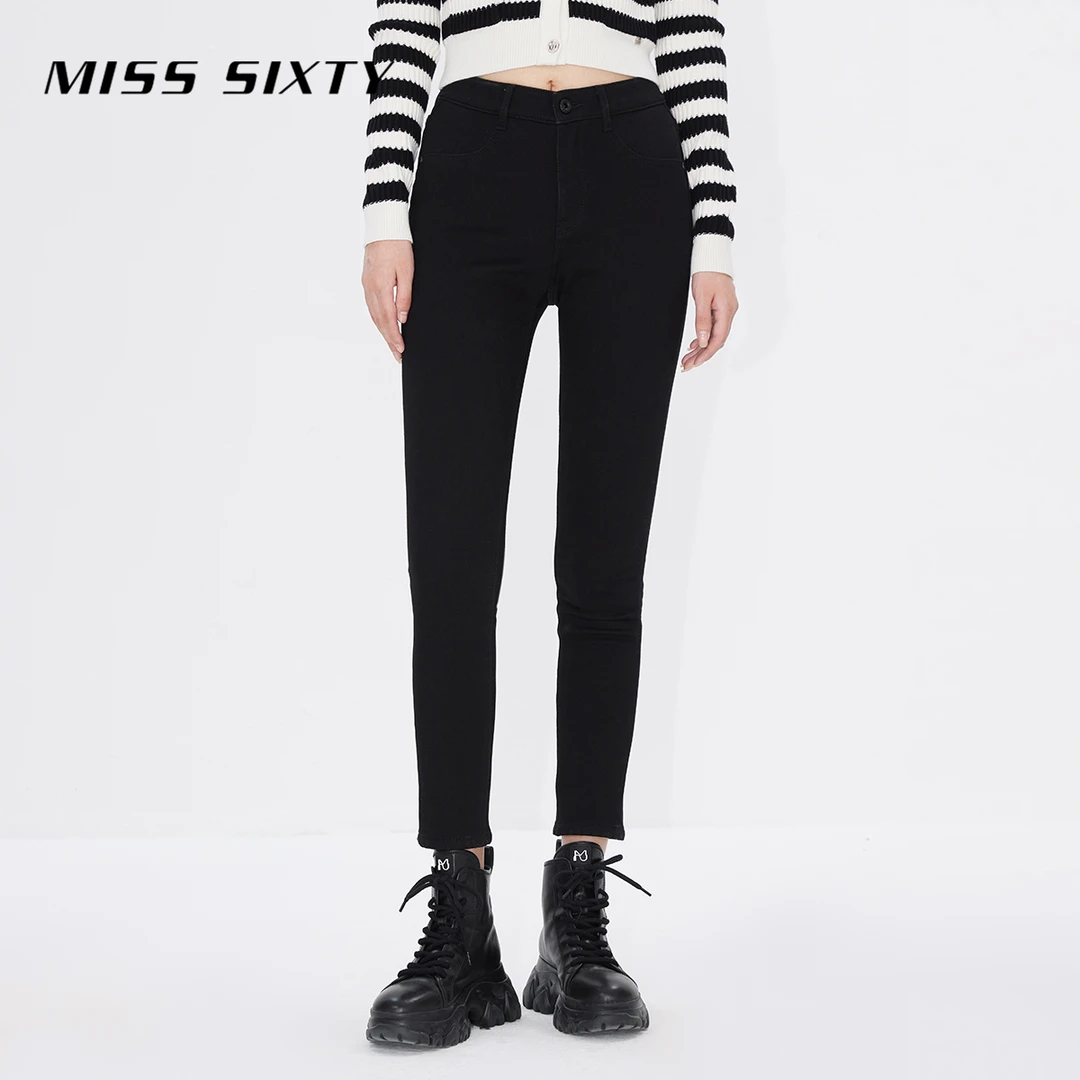 Miss Sixty牛仔裤女修身黑色显瘦百搭九分铅笔裤