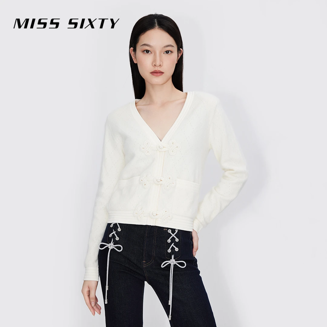 Miss Sixty×故宫宫廷文化长袖针织衫外套新中式盘扣纯色国风毛衣