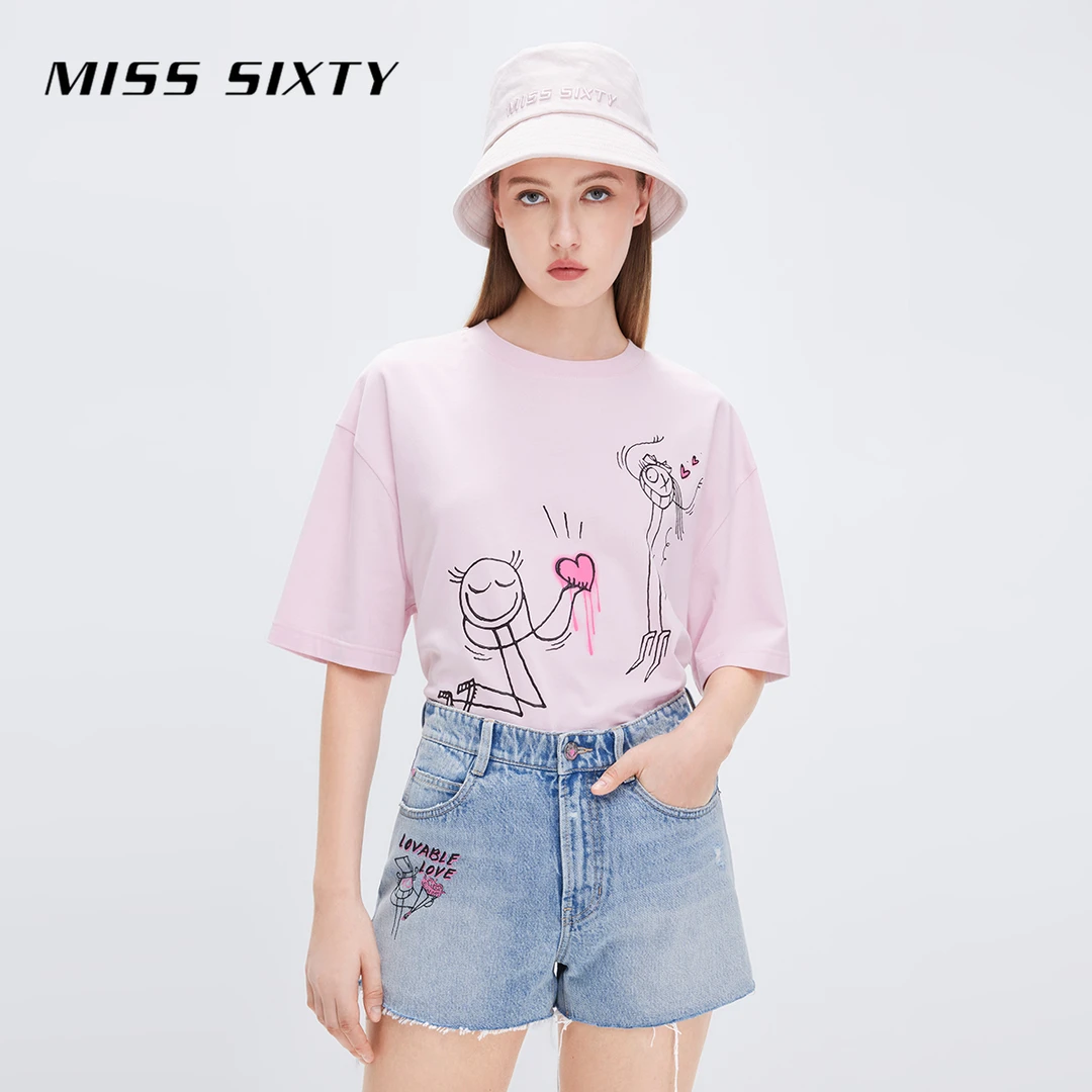 Miss Sixty x ANDRÉ SARAIVA夏季T恤圆领短袖涂鸦印花欧美