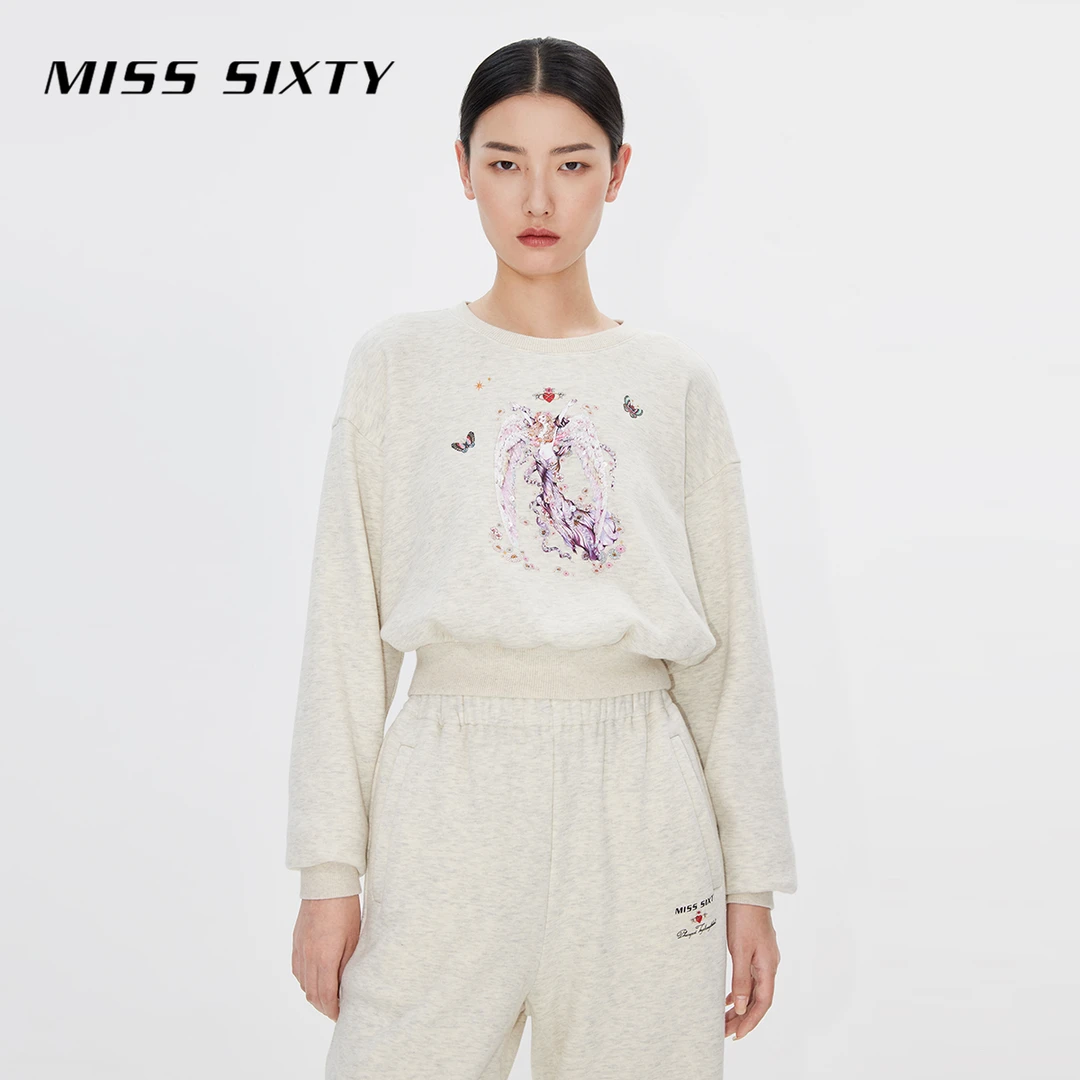 Miss Sixty X PHANNAPAST冬天使系列圆领加厚卫衣女重工印花刺绣