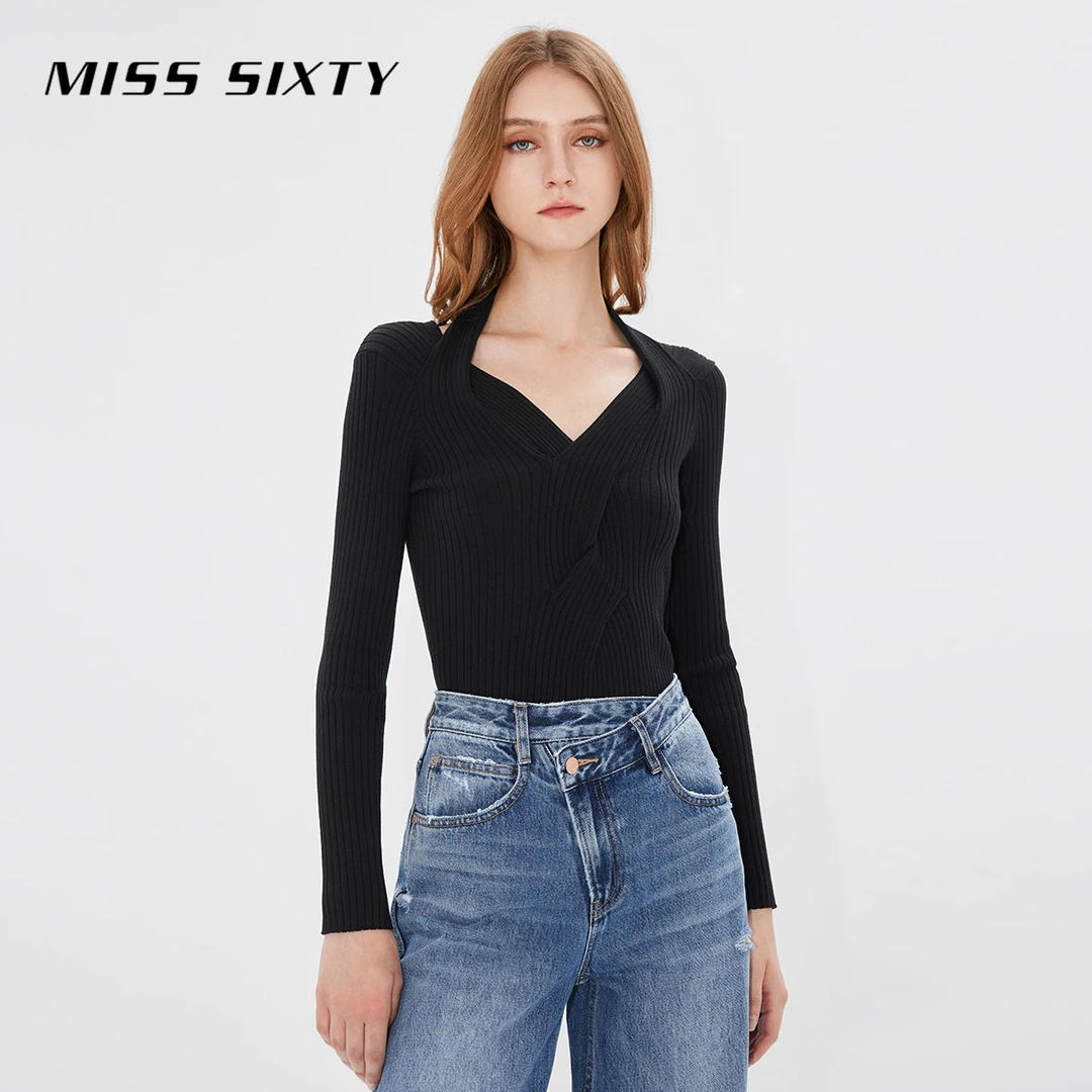 Miss Sixty毛针织衫女装V领挂脖修身上衣性感修身百搭简约慵懒感